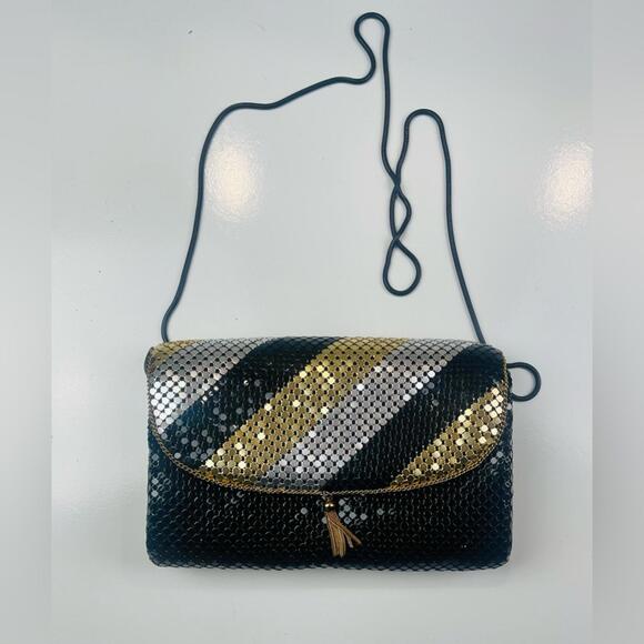 Handbags - Vintage Chic Black and Gold Crossbody Bag